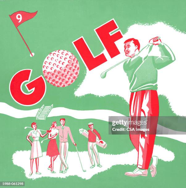 people playing golf - man golfing stock illustrations