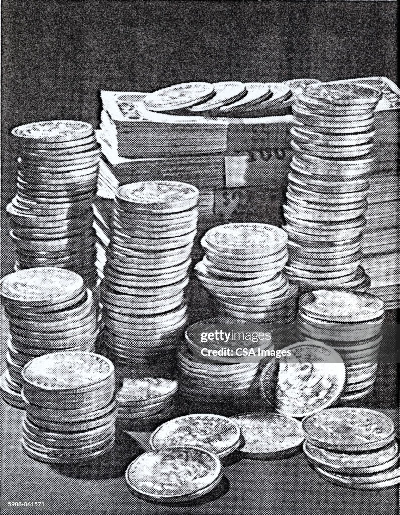 Stacks of Coins and Bills