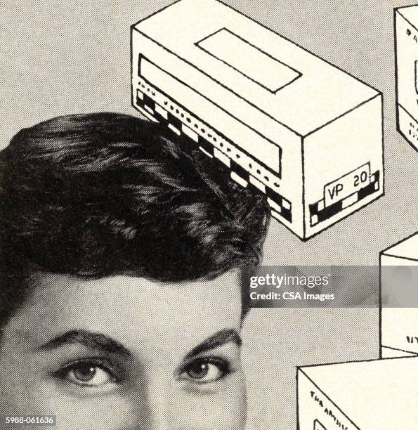 woman's face, boxes - person looking at camera stock illustrations