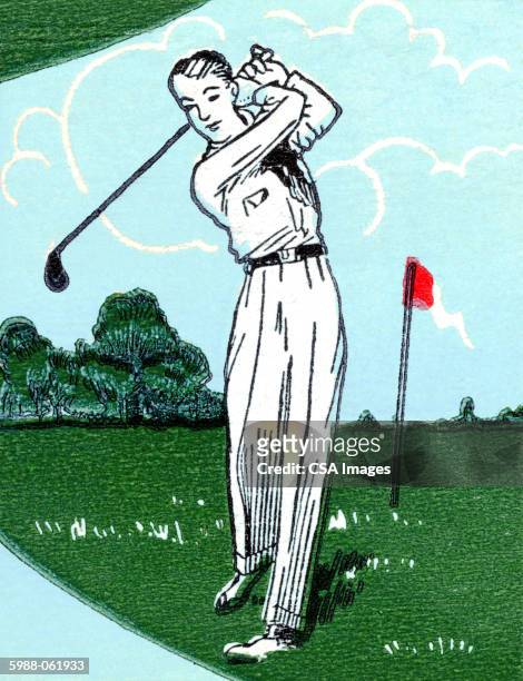 golfer swinging club - pin stock illustrations