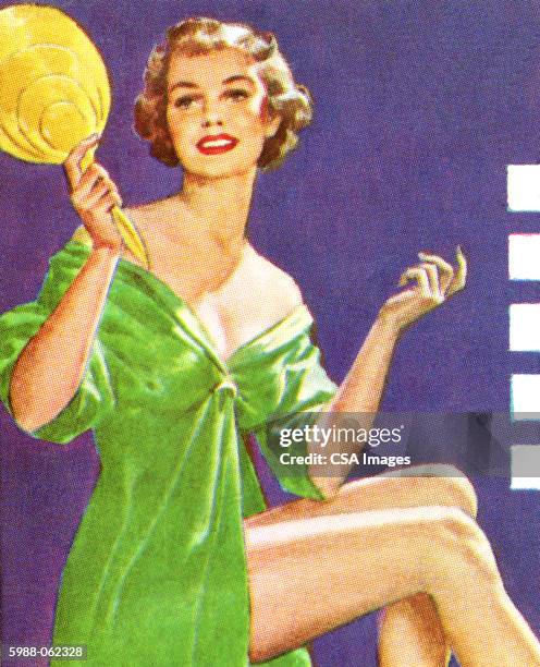 woman in robe holding fan - vanity stock illustrations