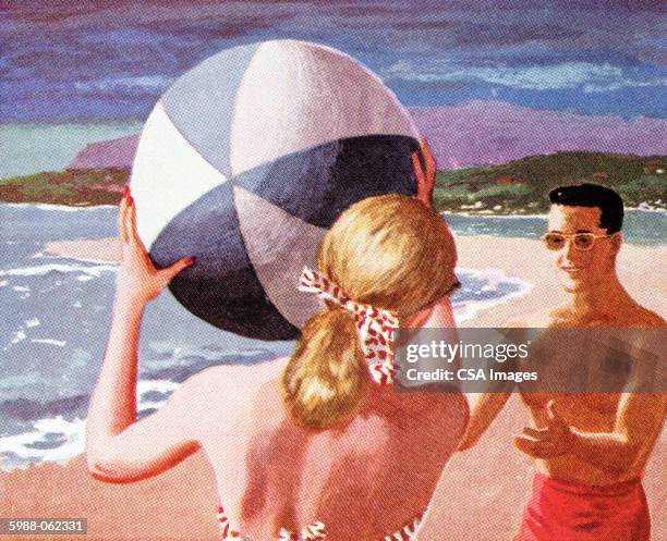 couple playing at beach - adult stock illustrations