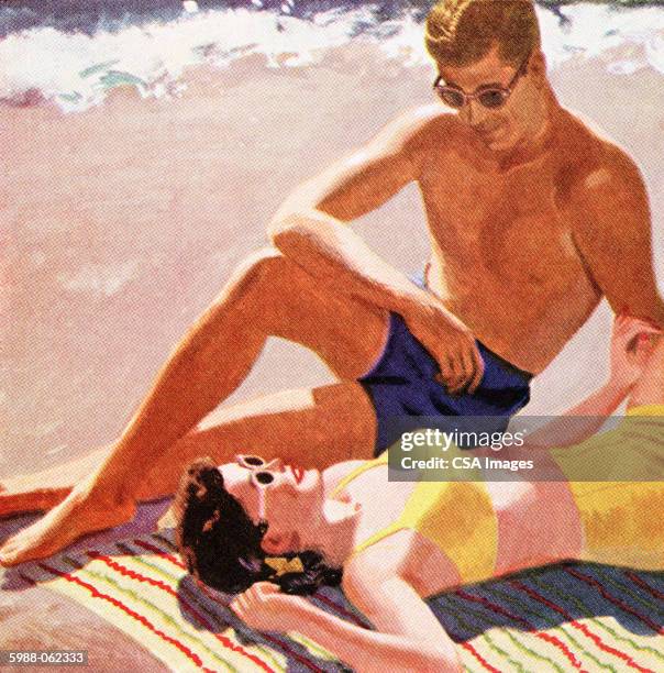 couple on beach - sunglasses woman stock illustrations