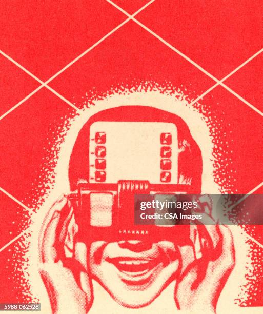 boy using viewmaster - nostalgia stock illustrations