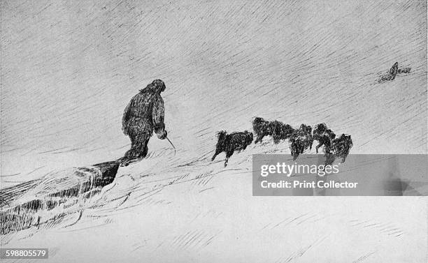 Nansen and Johansen Sledging Through The Drift Snow in 1895 . Fridtjof Nansen and Fredrik Hjalmar Johansen during the Fram expedition in 1893-1896 to...