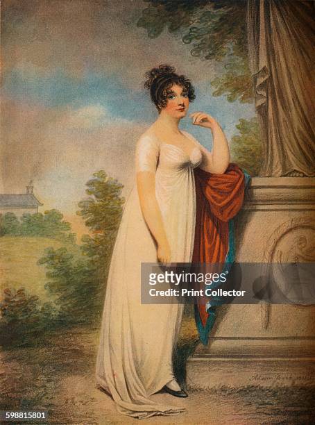 Mary Anne Clarke at the base of a statue,1803. From The Connoisseur Volume XLI. [The Connoisseur Ltd., London, 1915] Artists: Mary Anne Clarke, Adam...