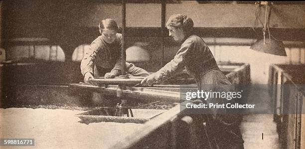 Screwing Down the Yeast in a Burton-On-Trent Brewery, circa 1916, . Women screwing down the yeast in a Burton-On-Trent brewery, during World War I....