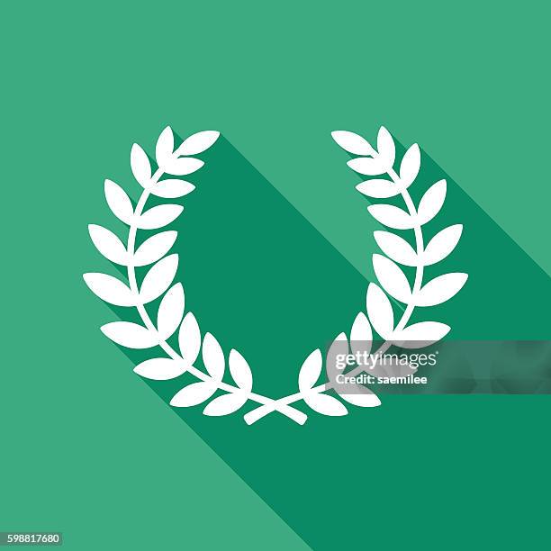 laurel wreath icon white - win prize clipart stock illustrations