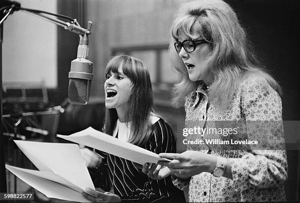 English actresses Rita Tushingham and Lynn Redgrave in a recording studio to cut an album of songs from their new film 'Smashing Time', London, UK,...