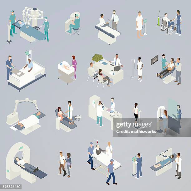 medical procedures illustration - gamma scanning machine stock illustrations