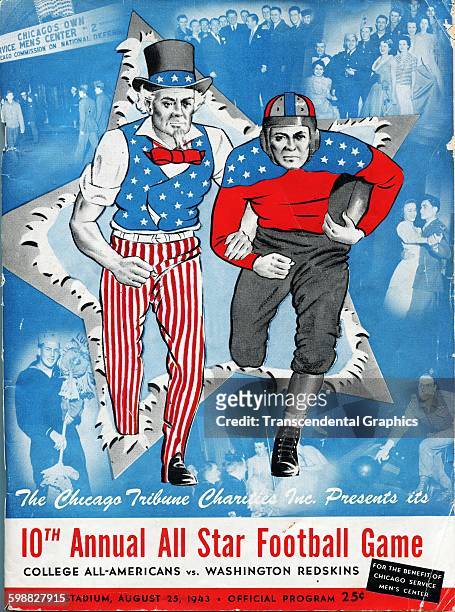 Cover for the program for the tenth annual All Star Football Game at Dyche Stadium, Evanston, Illinois, August 25, 1943. The game featured a team of...