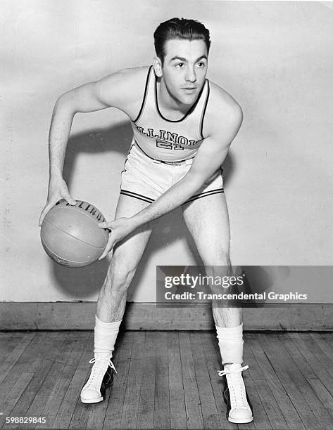 College basketball player Lou Boudreau, of the University of Illinois, Champaign, Illinois, 1937.