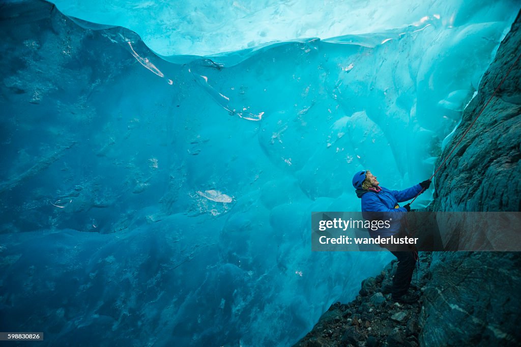 Wonderlust in a blue ice cave