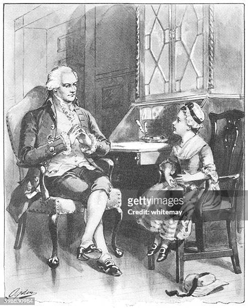 little american girl visiting colonel alexander hamilton - alexander hamilton stock illustrations