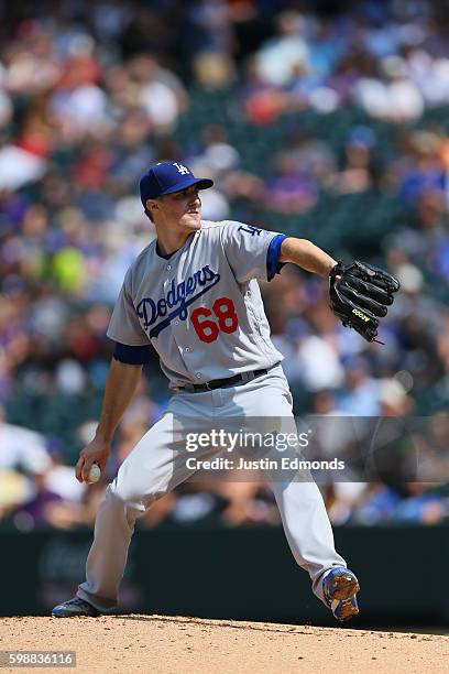 Ross Stripling of the Los Angeles Dodgers pitches against the Colorado Rockies at Coors Field on August 31, 2016 in Denver, Colorado.