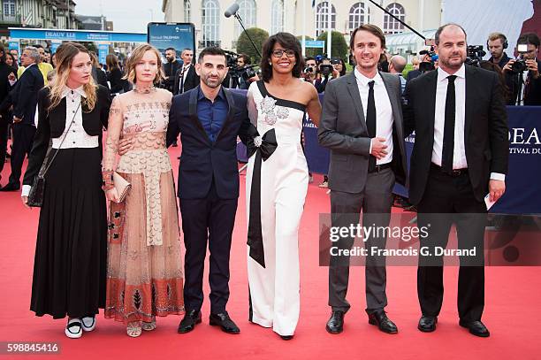 Christa Theret, Diane Rouxel, Kheiron, Audrey Pulvar, Jerome Bonnell and Cedric Anger arrive at the opening ceremony of the 42nd Deauville American...
