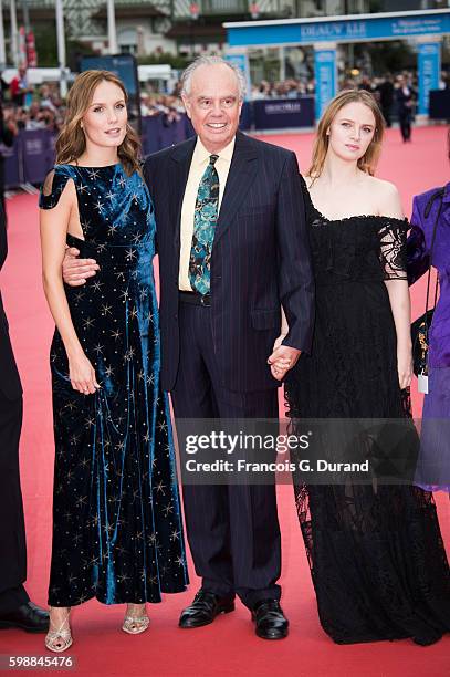 Ana Girardot, Frederic Mitterrand and Sara Forestier arrive at the opening ceremony of the 42nd Deauville American Film Festival on September 2, 2016...