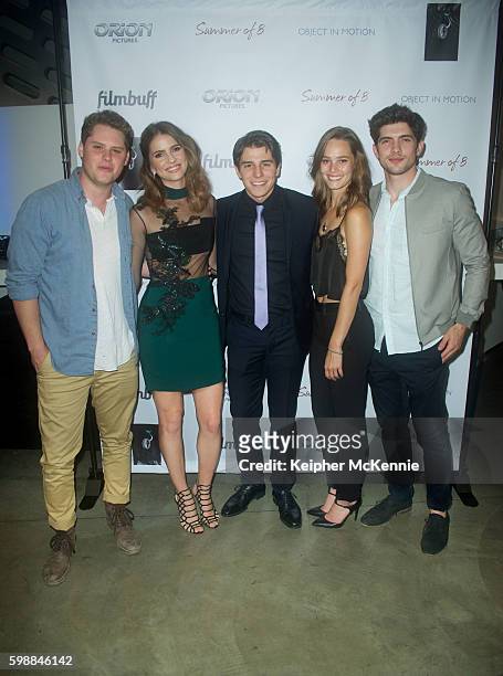 Matt Shively, Shelley Hennig, Michael Grant, Bailey Noble and Carter Jenkins attends Summer Of 8 Los Angeles premiere at Downtown Independent Theater...