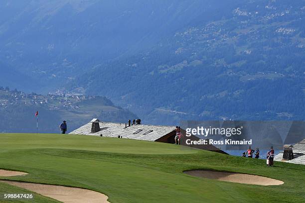 Eduardo De La Riva of Spain putts on the seventh green during the third round of the Omega European Masters at Crans-sur-Sierre Golf Club on...