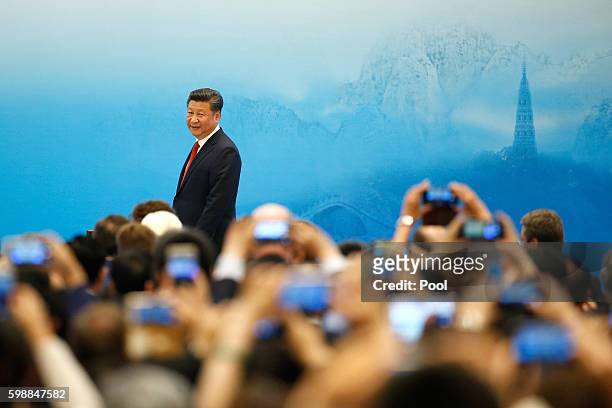China's President Xi Jinping speaks during the opening ceremony of B20 Summit ahead of G20 Summit on September 3, 2016 in Hangzhou, China.