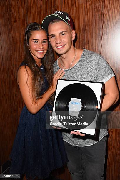 German singer Sarah Lombardi and her husband german singer Pietro Lombardi attend the Alcatel Entertainment Night on September 2, 2016 in Berlin,...