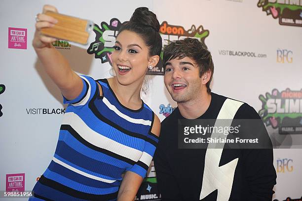Jack Griffo and Kira Kosarin arrive during the first UK Nickelodeon SLIMEFEST at the Empress Ballroom on September 3, 2016 in Blackpool, England.