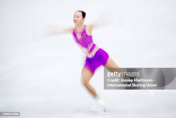 Emma Jang of Taipei competes during the junior ladies free skating on day three of the ISU Junior Grand Prix of Figure Skating on September 3, 2016...