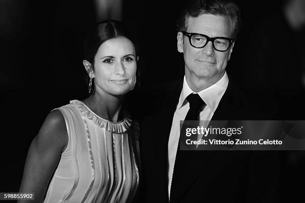 Colin Firth and Livia Giuggioli attend the premiere of 'Franca: Chaos And Creation' during the 73rd Venice Film Festival at Sala Giardino on...