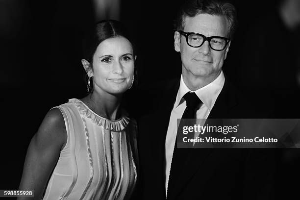 Colin Firth and Livia Giuggioli attend the premiere of 'Franca: Chaos And Creation' during the 73rd Venice Film Festival at Sala Giardino on...