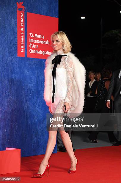 Eva Herzigova attends the premiere of 'Franca: Chaos And Creation' during the 73rd Venice Film Festival at Sala Giardino on September 2, 2016 in...