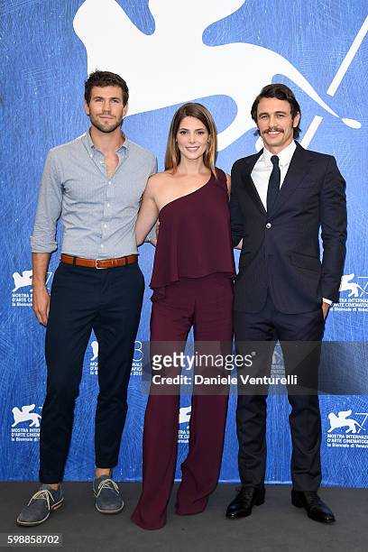 Actors Austin Stowell, Ashley Greene and director James Franco attend the photocall of 'In Dubious Battle' during the 73rd Venice Film Festival at...