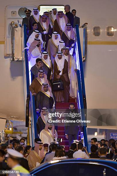 Saudi Arabia delegation disembarks upon its arrival at Hangzhou Xiaoshan International Airport, on September 3, 2016 in Hangzhou, China.