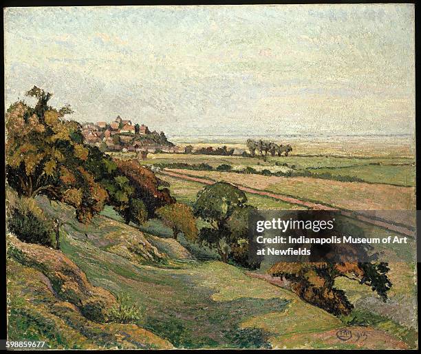 Rye from Cadborough, Sunset by French artist Lucien Pissarro, 1913. The Holliday Collection.