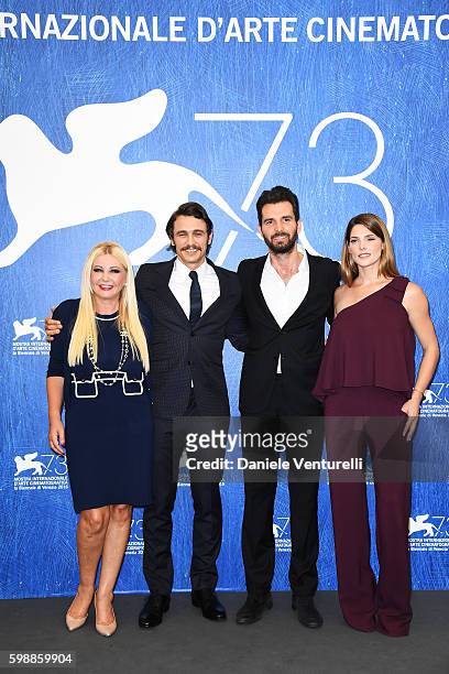 Producer Monika Bacardi, director James Franco, producer Andrea Iervolino and actress Ashley Greene attend the photocall of 'In Dubious Battle'...
