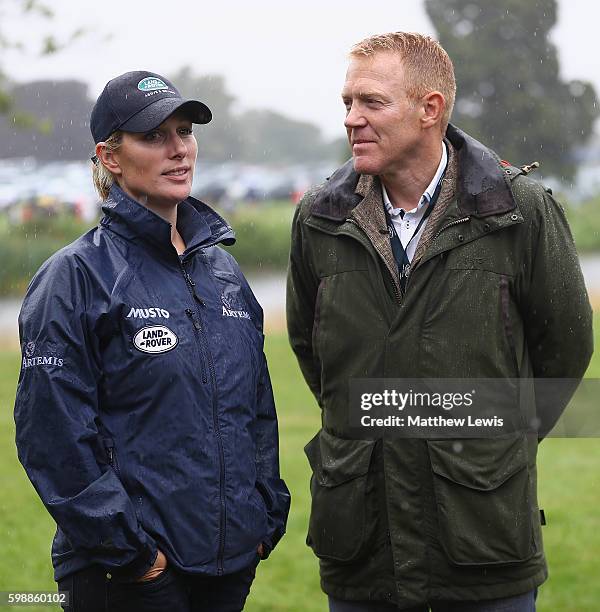 Zara Tindall and Adam Henson judge the Land Rover Tailgate picnic at Burghley Horse Trials during The Land Rover Burghley Horse Trials 2016 on...