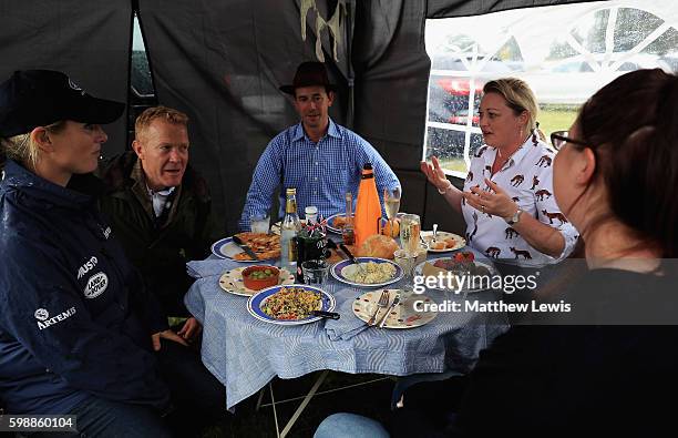 Zara Tindall and Adam Henson judge the Land Rover Tailgate picnic at Burghley Horse Trials during The Land Rover Burghley Horse Trials 2016 on...