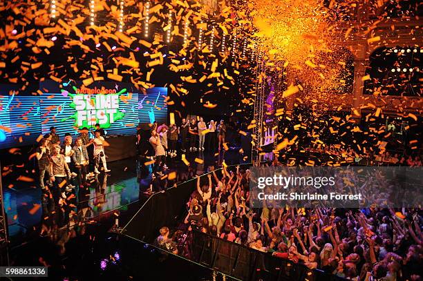 General View of the audience during the first UK Nickelodeon SLIMEFEST at the Empress Ballroom on September 3, 2016 in Blackpool, England.