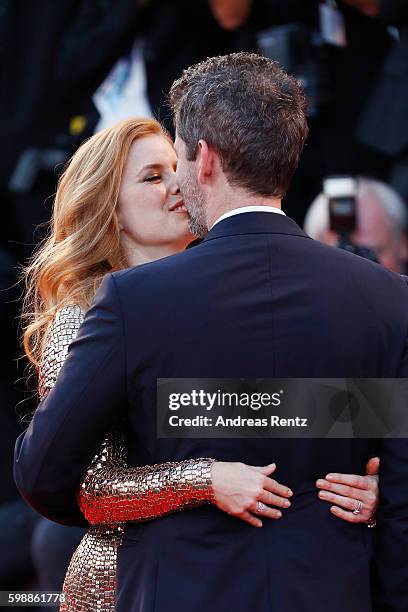 Amy Adams and Darren Le Gallo attends the premiere of 'Nocturnal Animals' during the 73rd Venice Film Festival at Sala Grande on September 2, 2016 in...