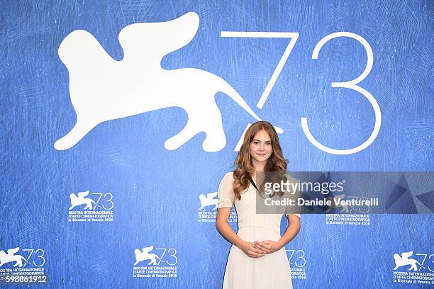 Actress Emilia Jones attends the photocall of 'Brimstone' during the 73rd Venice Film Festival at on September 3, 2016 in Venice, Italy.