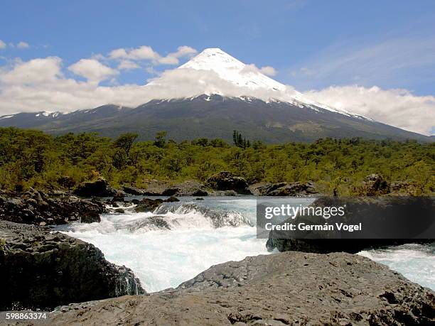 osorno volcano from forest river - petrohue river - fotografias e filmes do acervo