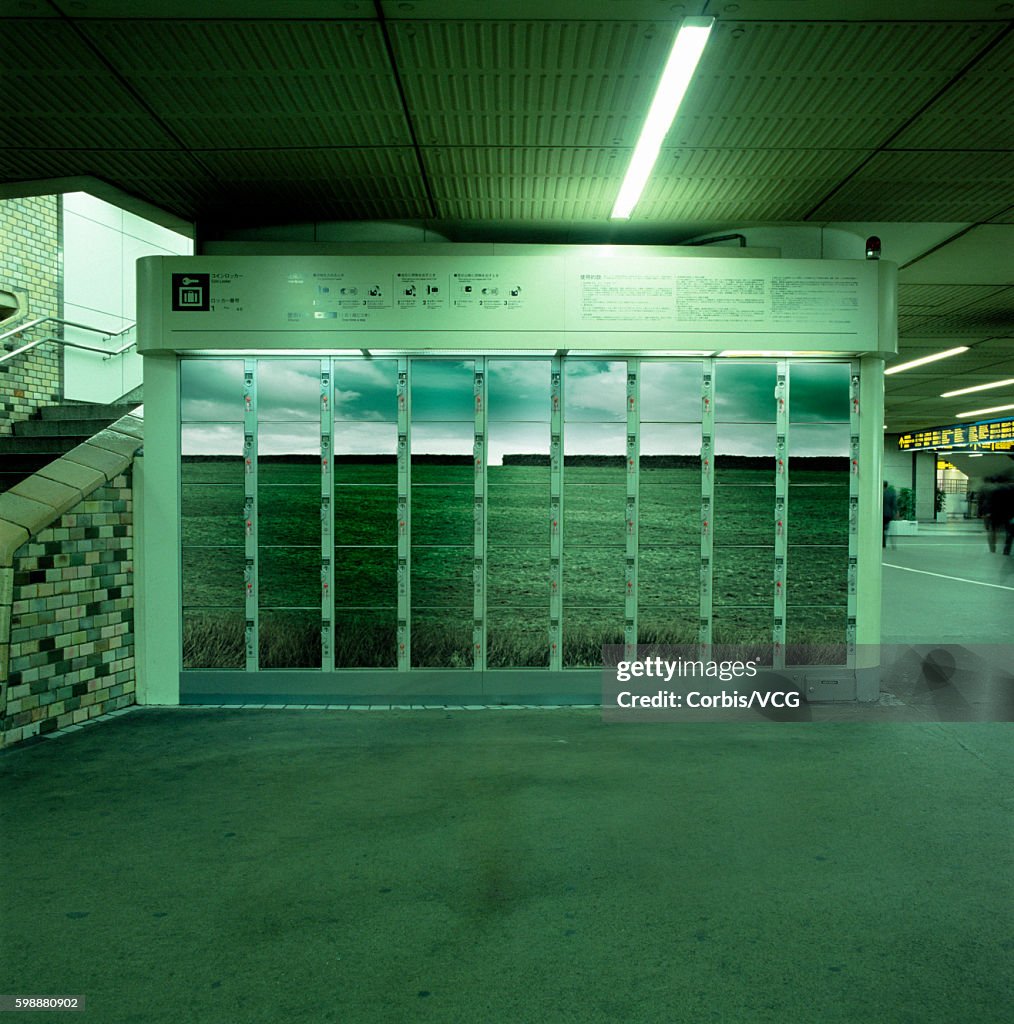 Painted lockers at a railway station