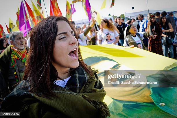 Expatriate Kurds living in Germany attend a rally to protest against Turkish President Recep Tayyip Erdogan on September 3, 2016 in Cologne, Germany....