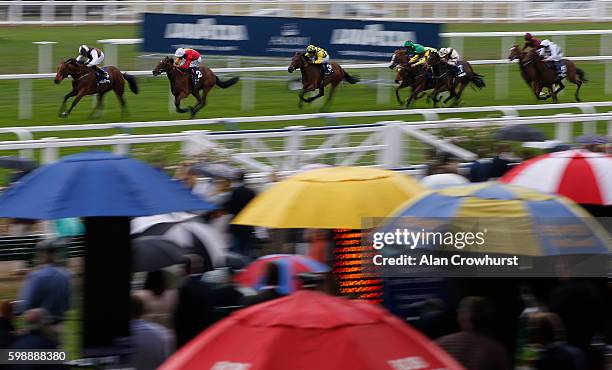 Timmy Murphy riding Flying North win The Lavazza Maiden Fillies' Stakes at Ascot Racecourse on September 3, 2016 in Ascot, England.