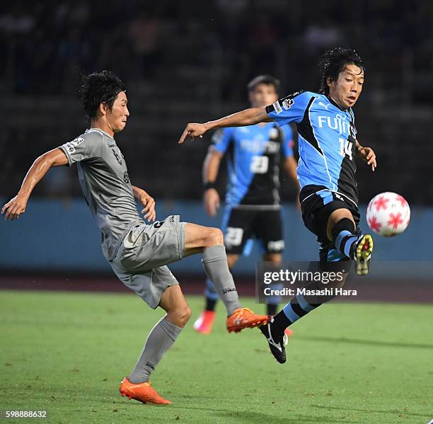 Kengo Nakamura of Kawasaki Frontale in action during the 96th Emperor's Cup first round match between Kawasaki Frontale and Blaublitz Akita at...