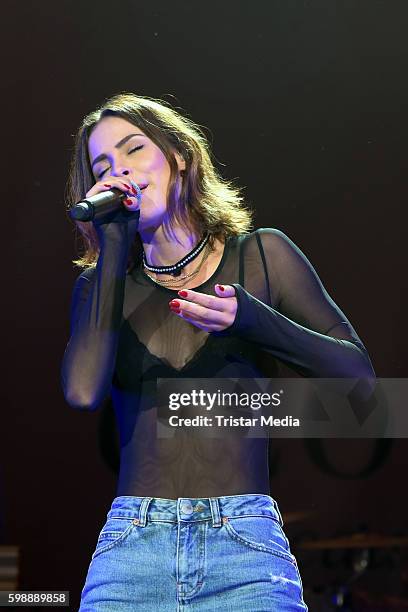 Singer Lena Meyer-Landrut performs at the 'Glossycon' on September 3, 2016 in Berlin, Germany.