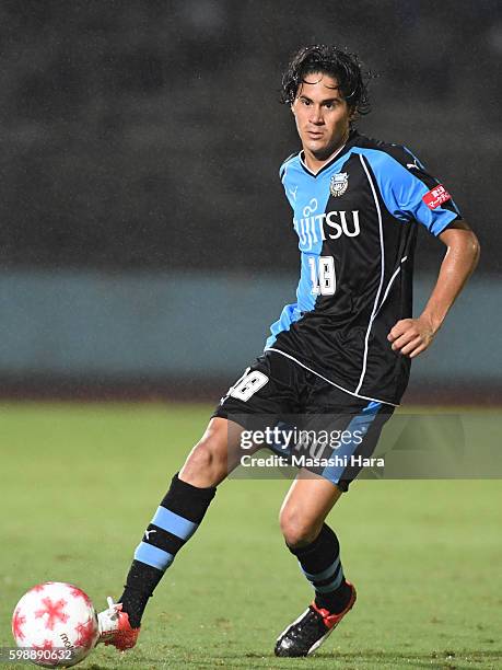 Elsinho of Kawasaki Frontale in action during the 96th Emperor's Cup first round match between Kawasaki Frontale and Blaublitz Akita at Todoroki...