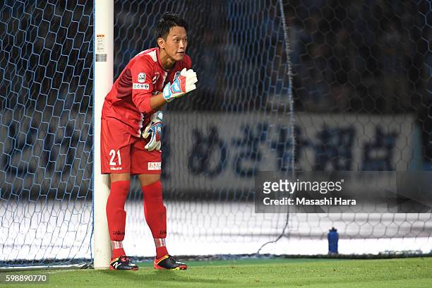 Takuya Matsumoto of Blaublitz Akita looks on during the 96th Emperor's Cup first round match between Kawasaki Frontale and Blaublitz Akita at...