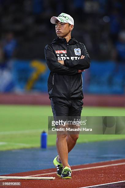 Shuichi Mase,coach of Blaublitz Akita looks on during the 96th Emperor's Cup first round match between Kawasaki Frontale and Blaublitz Akita at...