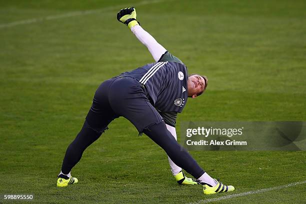 Goalkeeper Manuel Neuer attends a Germany training session at Ullevaal Stadion on September 3, 2016 in Oslo, Norway.