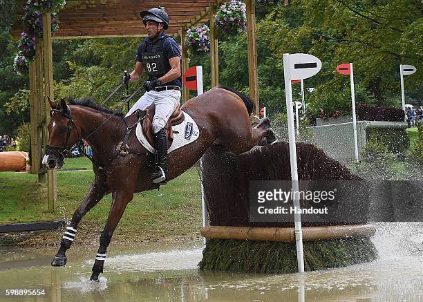 Tim Price of New Zealand riding Ringwood Sky Boy during the Cross Country during The Land Rover Burghley Horse Trials 2016 on September 3, 2015 in...